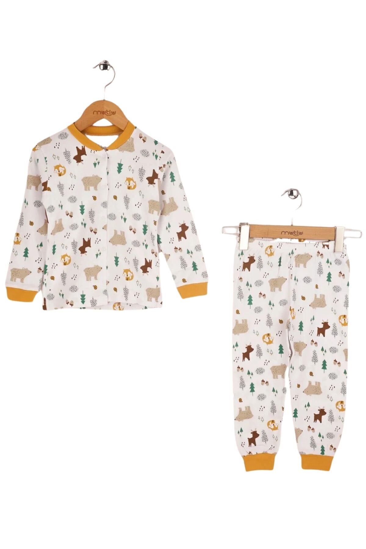 Seçkin Baskılı Ön Çıtçıtlı Çocuk Pijama Takımı Sarı - 3 Yaş