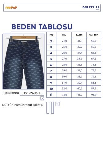 Fiyonk Lazerli Kız Kot Pantolon ORTA MAVİ - 9 Yaş