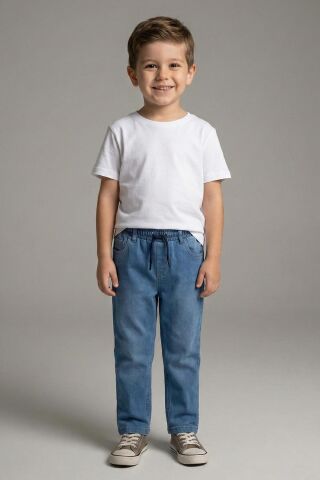 Bel Lastikli Erkek Kot Pantolon Açık Mavi - 8 Yaş