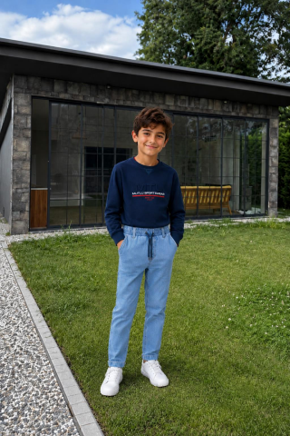 Bel Lastikli Erkek Kot Pantolon ORTA MAVİ - 8 Yaş
