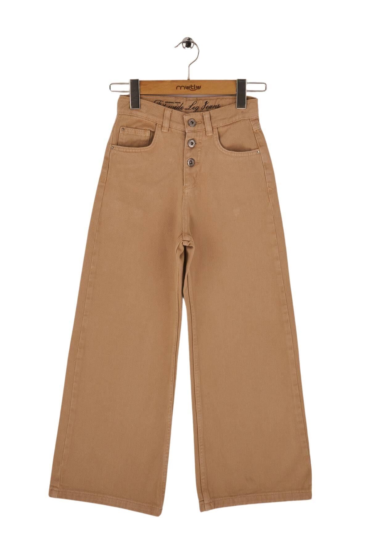 Mutlu Kids Kız Çocuk Wide Leg Kot Pantolon Gül Kurusu - 10 Yaş