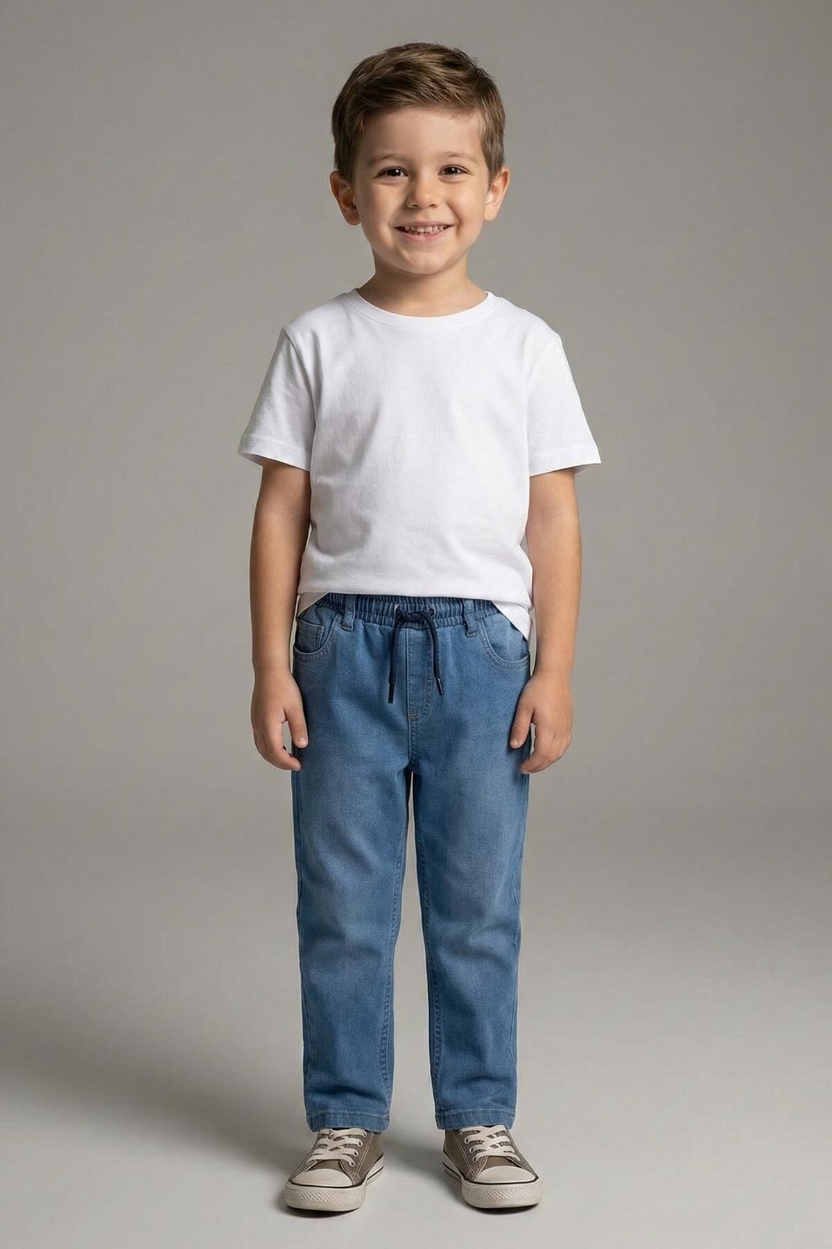 Bel Lastikli Erkek Kot Pantolon Açık Mavi - 9 Yaş