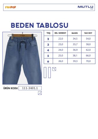 Bel Lastikli Erkek Kot Pantolon Açık Mavi - 9 Yaş