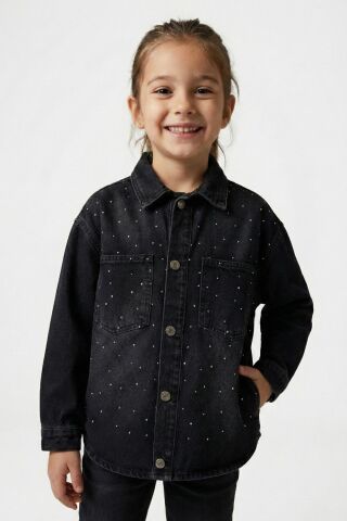 Taşlı Kot Gömlek ORTA MAVİ - 9 Yaş