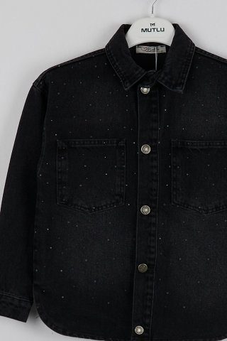 Taşlı Kot Gömlek Antrasit - 9 Yaş