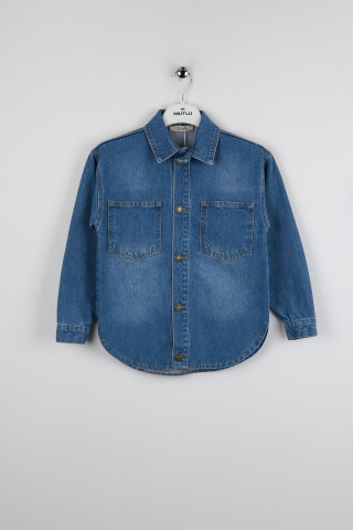 Taşlı Kot Gömlek ORTA MAVİ - 9 Yaş