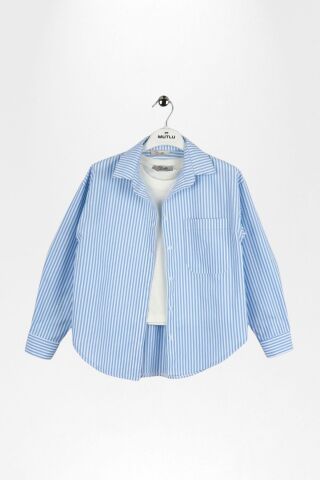 Çizgili Gömlek Body Kız Takım Pembe - 16 Yaş