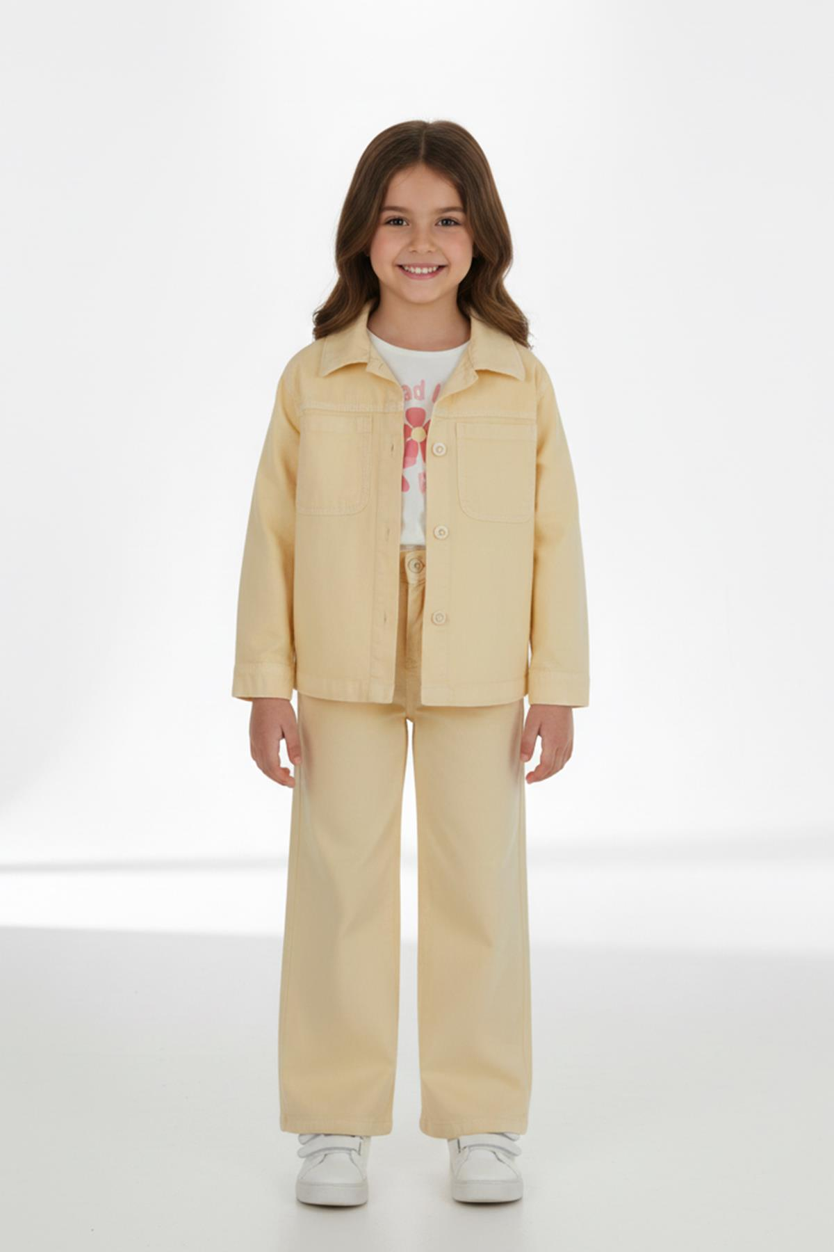 Aplike Nakışlı Kız Ceket Takımı Sarı - 6 Yaş