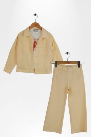 Aplike Nakışlı Kız Ceket Takımı Sarı - 6 Yaş