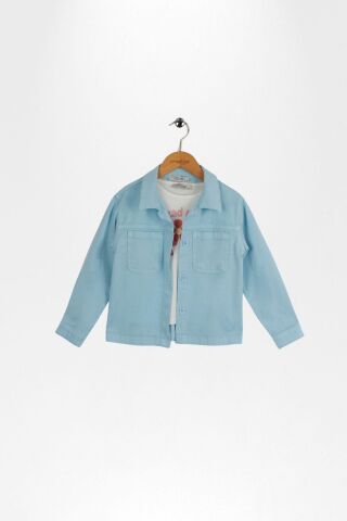 Aplike Nakışlı Kız Ceket Takımı Mavi - 6 Yaş