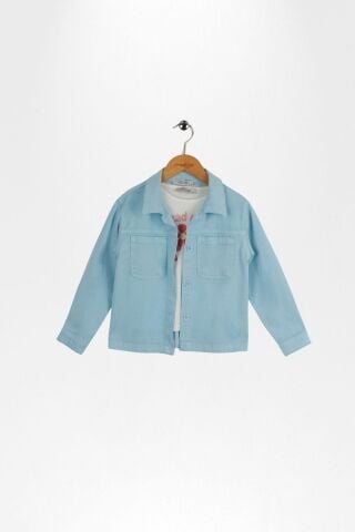 Aplike Nakışlı Kız Ceket Takımı Mavi - 6 Yaş