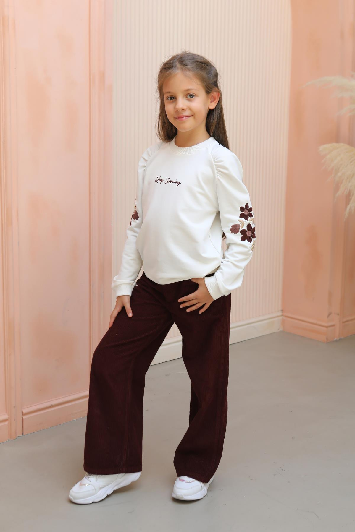 Kemer Apoletli Kadife Pantolon Bordo - 7 Yaş