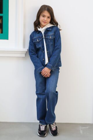 Mutlu Kids Unisex Çocuk Kot Ceket ORTA MAVİ - 12 Yaş