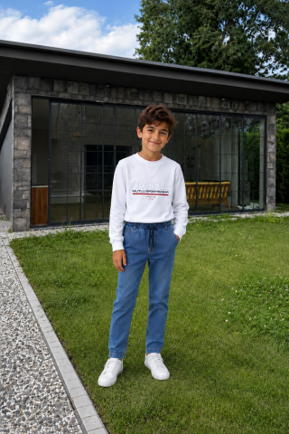 Bel Lastikli Erkek Kot Pantolon ORTA MAVİ - 8 Yaş