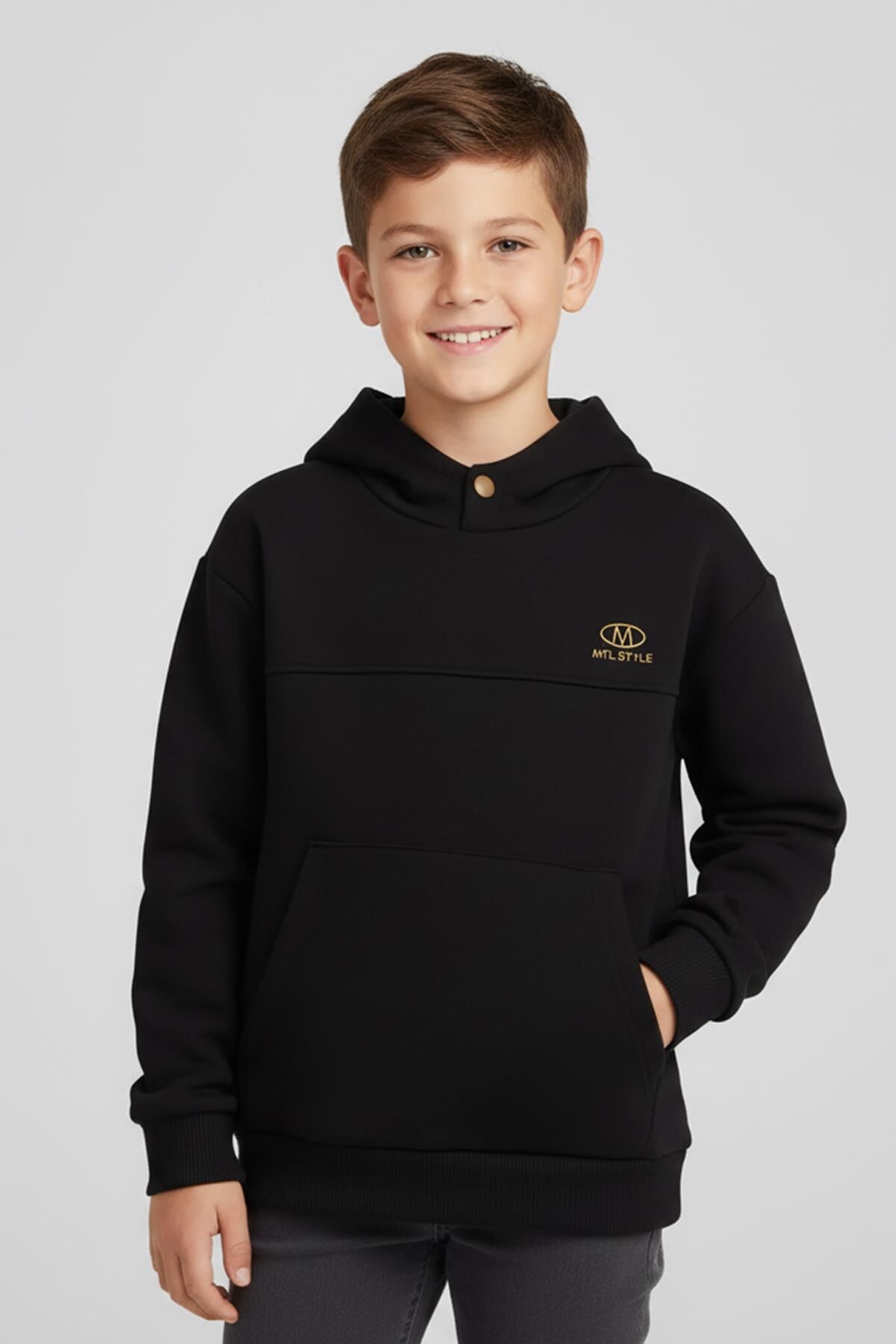 Mutlu Kids Kapüşonlu Erkek Çocuk Sweatshirt Siyah - 7-8 Yaş