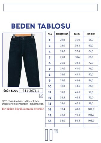Mutlu Klasik Erkek Kadife Pantolon Lacivert - 9 Yaş