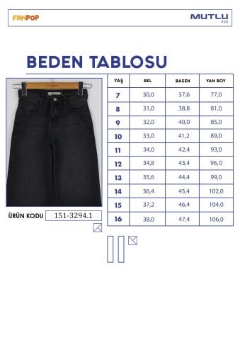 Taşlı Kız Kot Pantolon Antrasit - 10 Yaş