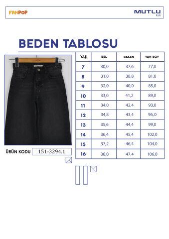 Taşlı Kız Kot Pantolon Antrasit - 15 Yaş