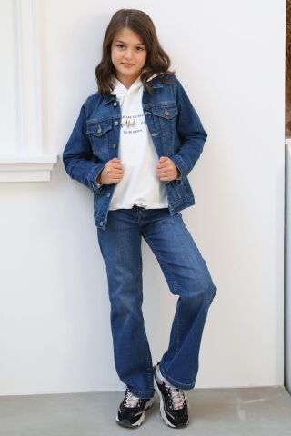 Mutlu Kids Unisex Çocuk Kot Ceket Açık Mavi - 9 Yaş