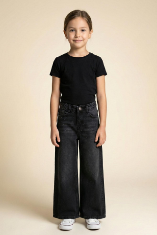 Taşlı Kız Kot Pantolon Antrasit - 9 Yaş