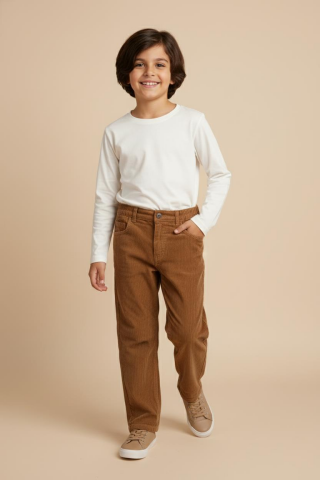 Mutlu Klasik Erkek Kadife Pantolon 8 Yaş - Vizon