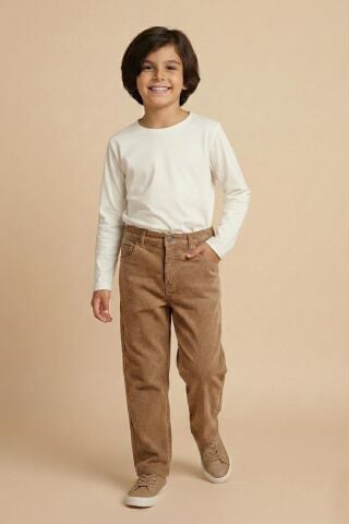 Mutlu Klasik Erkek Kadife Pantolon 9 Yaş - Vizon