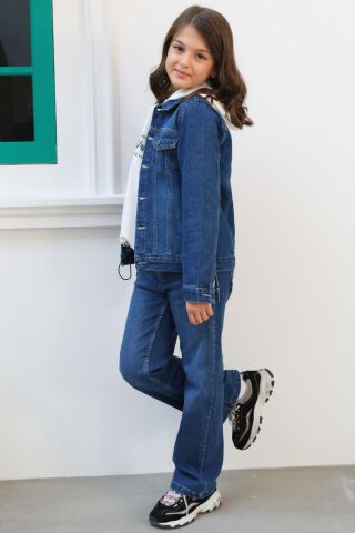 Mutlu Kids Unisex Çocuk Kot Ceket Açık Mavi - 10 Yaş