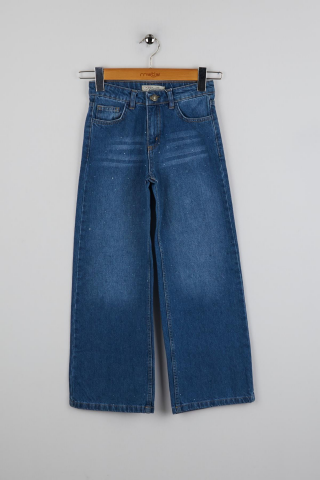 Taşlı Kız Kot Pantolon ORTA MAVİ - 9 Yaş