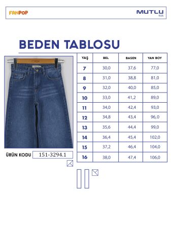 Taşlı Kız Kot Pantolon ORTA MAVİ - 9 Yaş