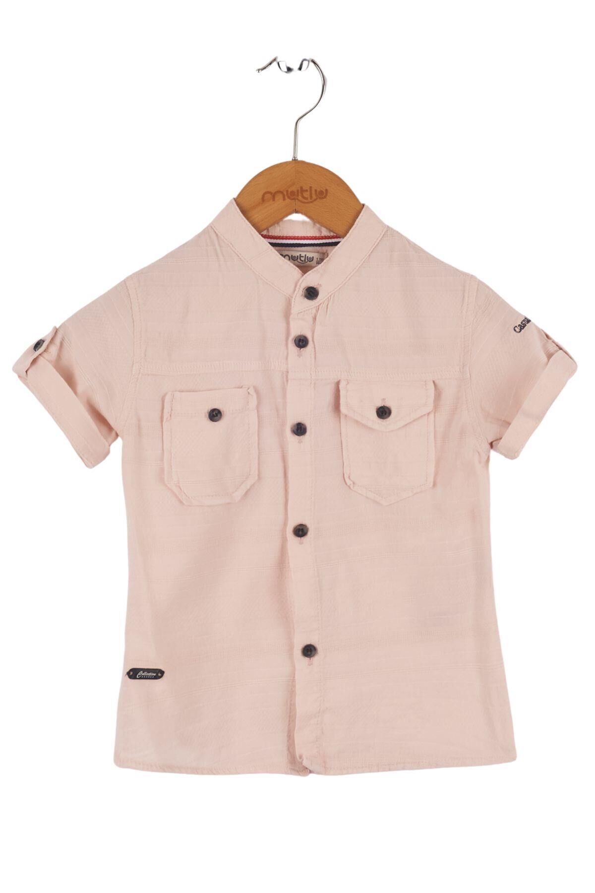 Mutlu Kids Kısa Kollu Erkek Çocuk Gömlek Pudra - 13 Yaş