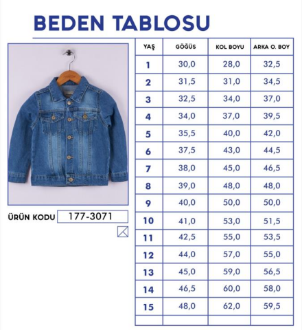 Mutlu Kids Unisex Çocuk Kot Ceket ORTA MAVİ - 10 Yaş