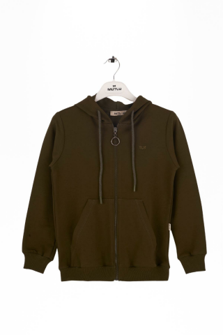 Mutlu Kanguru Cepli Uzun Kol Unisex Hırka Pudra - 1 Yaş