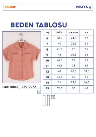 Mutlu Kids Kısa Kol Kız Çocuk Gömlek Pembe - 12 Yaş