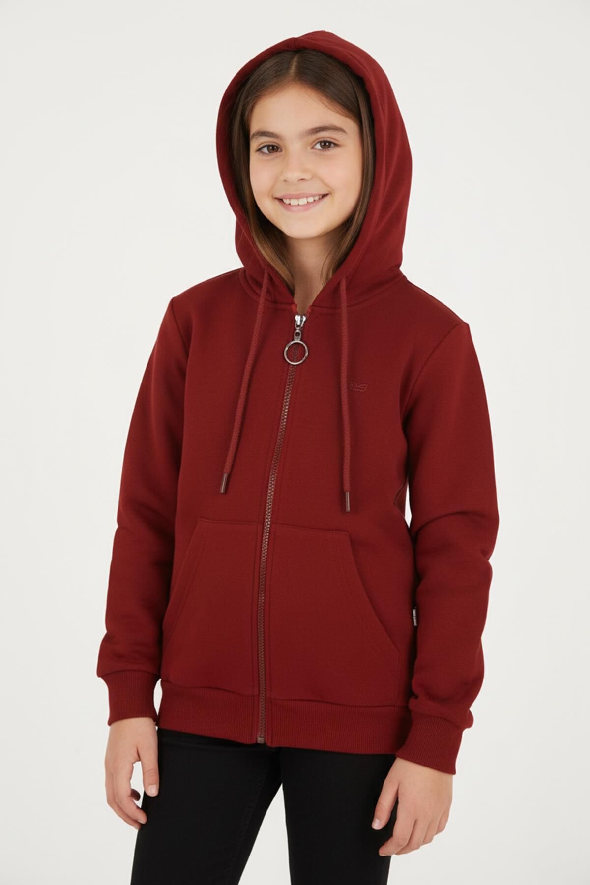 Mutlu Kanguru Cepli Uzun Kol Unisex Hırka Bordo - 14 Yaş