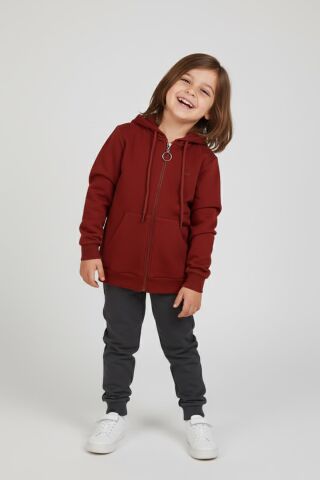 Mutlu Kanguru Cepli Uzun Kol Unisex Hırka Bordo - 3 Yaş