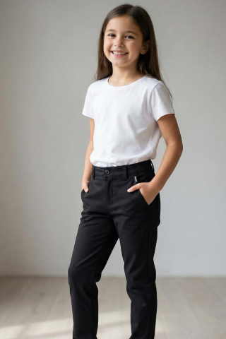 Mutlu Kids Cepli Kız Çocuk Okul Pantolonu Siyah - 12 Yaş