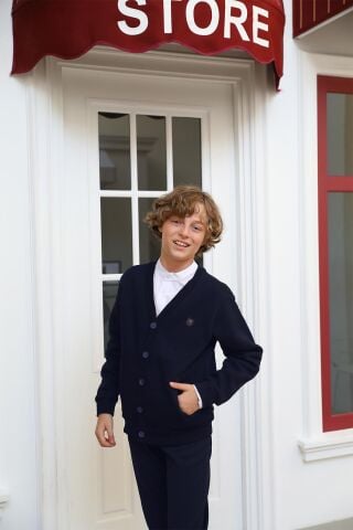 Mutlu Kids Şardonlu Önden Düğmeli Erkek Çocuk Hırka Lacivert - 15 Yaş