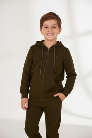 Mutlu Kanguru Cepli Uzun Kol Unisex Hırka Haki - 5 Yaş