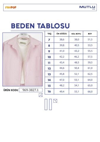 Çizgili Gömlek Body Kız Takım Pembe - 14 Yaş
