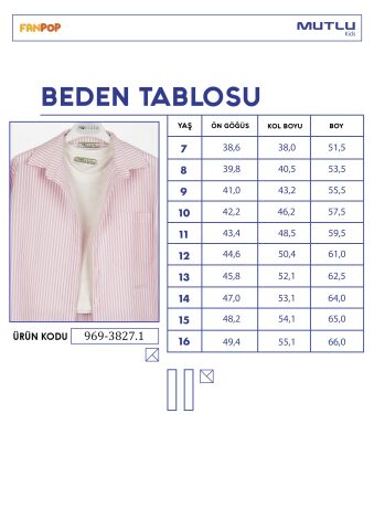 Çizgili Gömlek Body Kız Takım Pembe - 16 Yaş