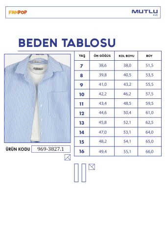 Çizgili Gömlek Body Kız Takım Mavi - 14 Yaş