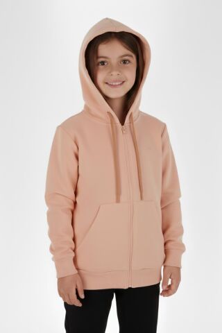 Mutlu Kanguru Cepli Uzun Kol Unisex Hırka 7 Yaş - Pudra