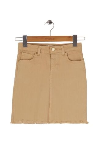 Mutlu Kids Püsküllü Kız Çocuk Kot Etek Bej - 9 Yaş