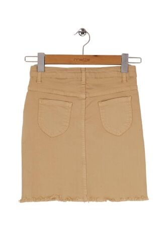 Mutlu Kids Püsküllü Kız Çocuk Kot Etek Bej - 9 Yaş
