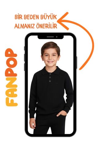 Polo Yaka Erkek Triko Siyah - 10 Yaş