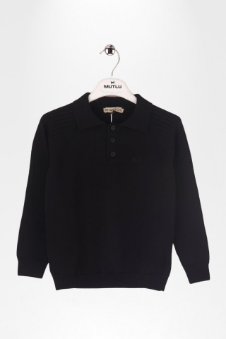 Polo Yaka Erkek Triko Siyah - 13 Yaş