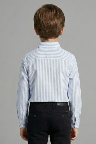 Mutlu Kids Çizgili Erkek Çocuk Gömlek Mavi - 7 Yaş