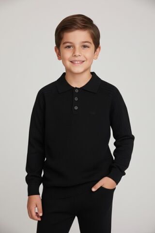 Polo Yaka Erkek Triko Siyah - 9 Yaş
