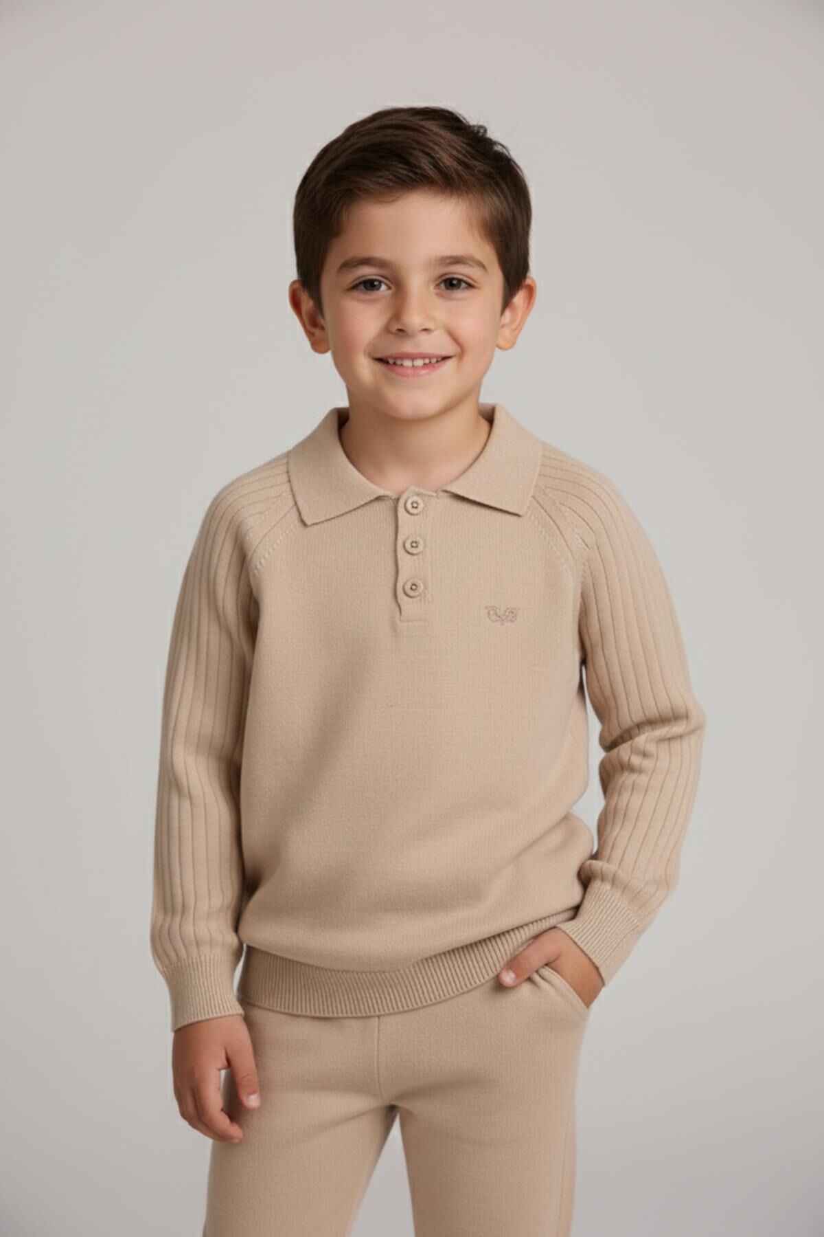 Polo Yaka Erkek Triko 12 Yaş - Bej