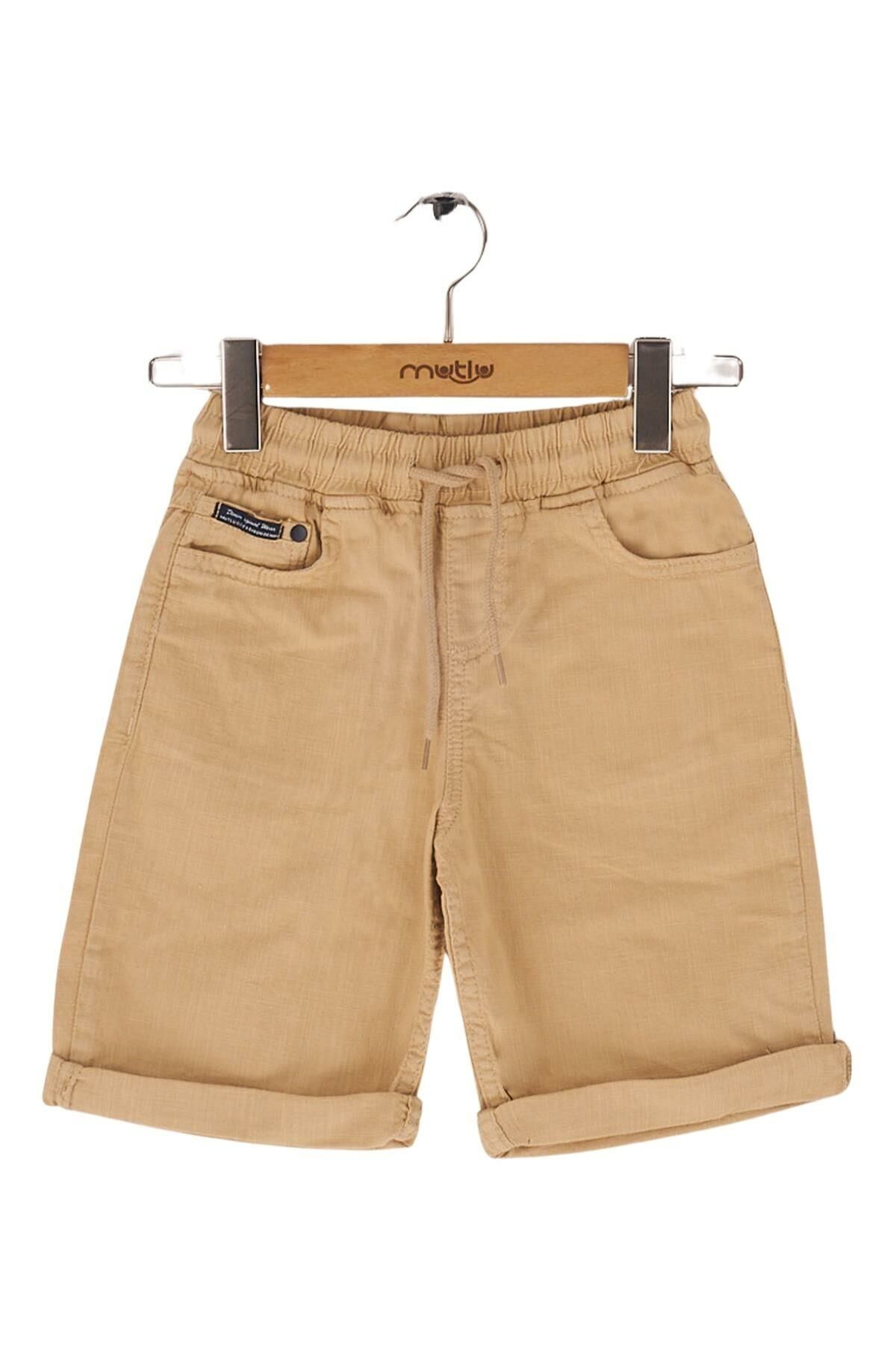 Mutlu Kids Beli Lastikli Erkek Çocuk Kapri Şort Bej - 4 Yaş
